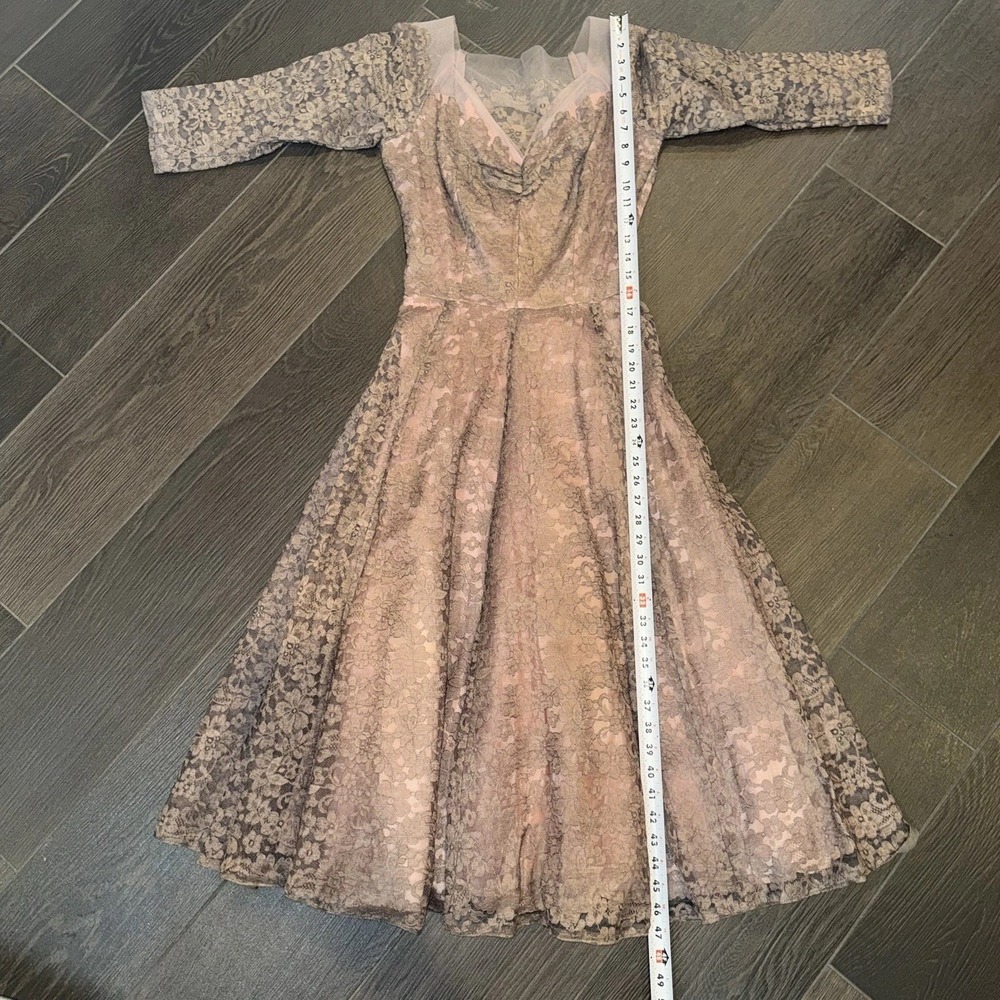 Vtg 1950s Emma Domb Pink Lace Party Dress Tea Fit & Flare Illusion Size XS *read - Picture 14 of 16